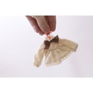 60s Doll Shirt, Brown Ribbon, With Lace, White, Doll Clothing, Big Buttons